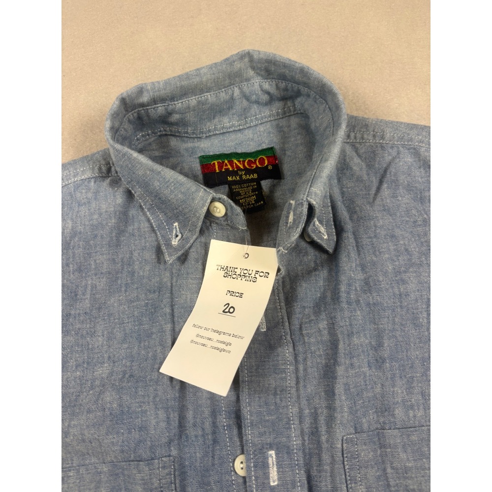 Tango by Max Raab Blue Chambray Short Sleeve Button Down Shirt Cotton Womens M